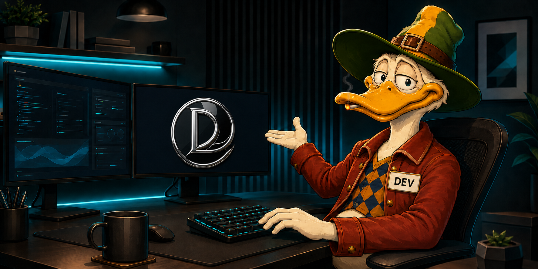 The Fupped Duck dev at his desk building degenland.io